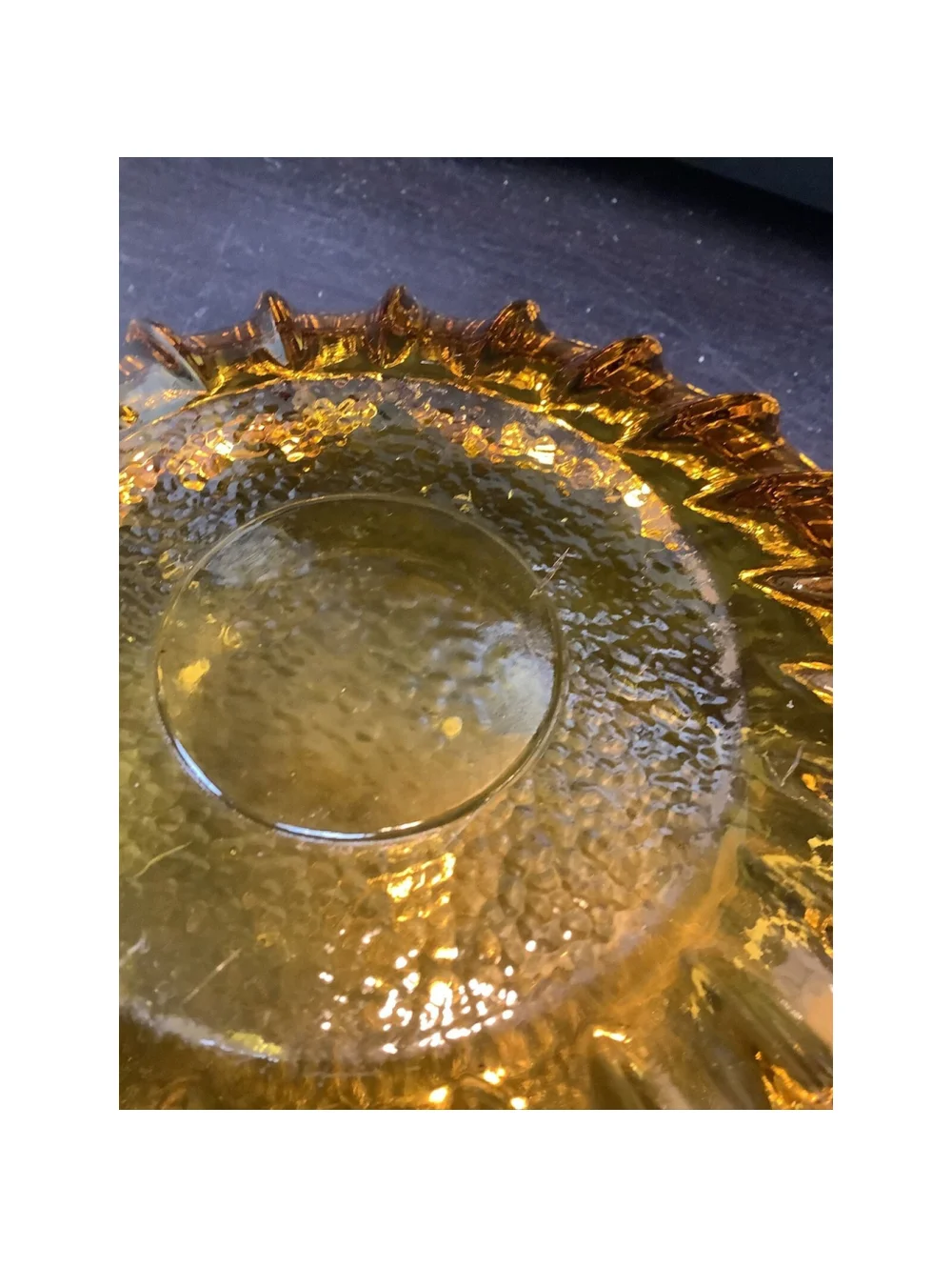 Sunburst Vintage Ashtray Large Heavy Amber Glass 7” MCM Tobacciana Cigar Pipe